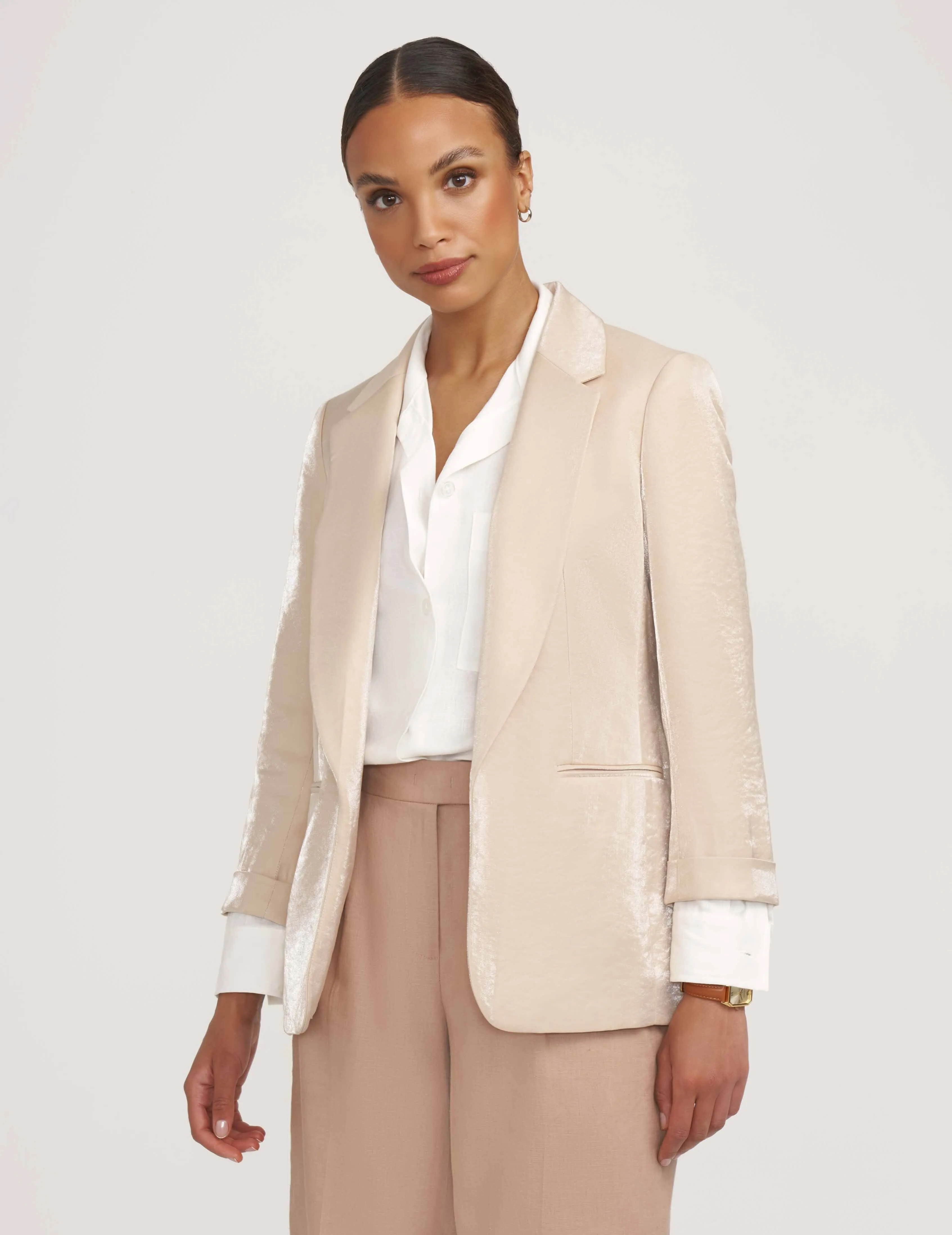 Linen Foil Notched Collar Jacket- Sale