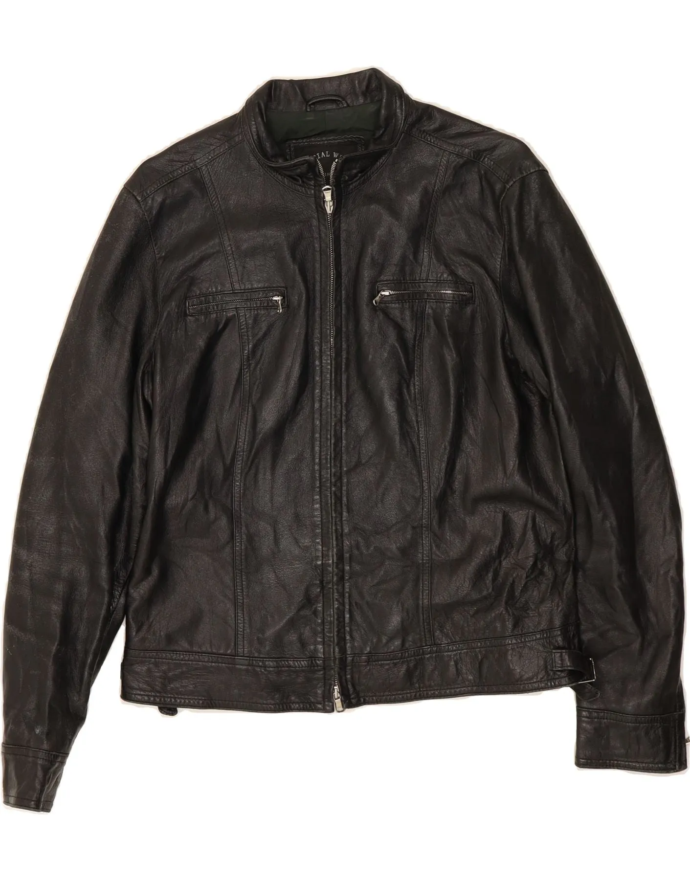 M.B. Womens Crop Leather Jacket IT 48 XL Black Leather