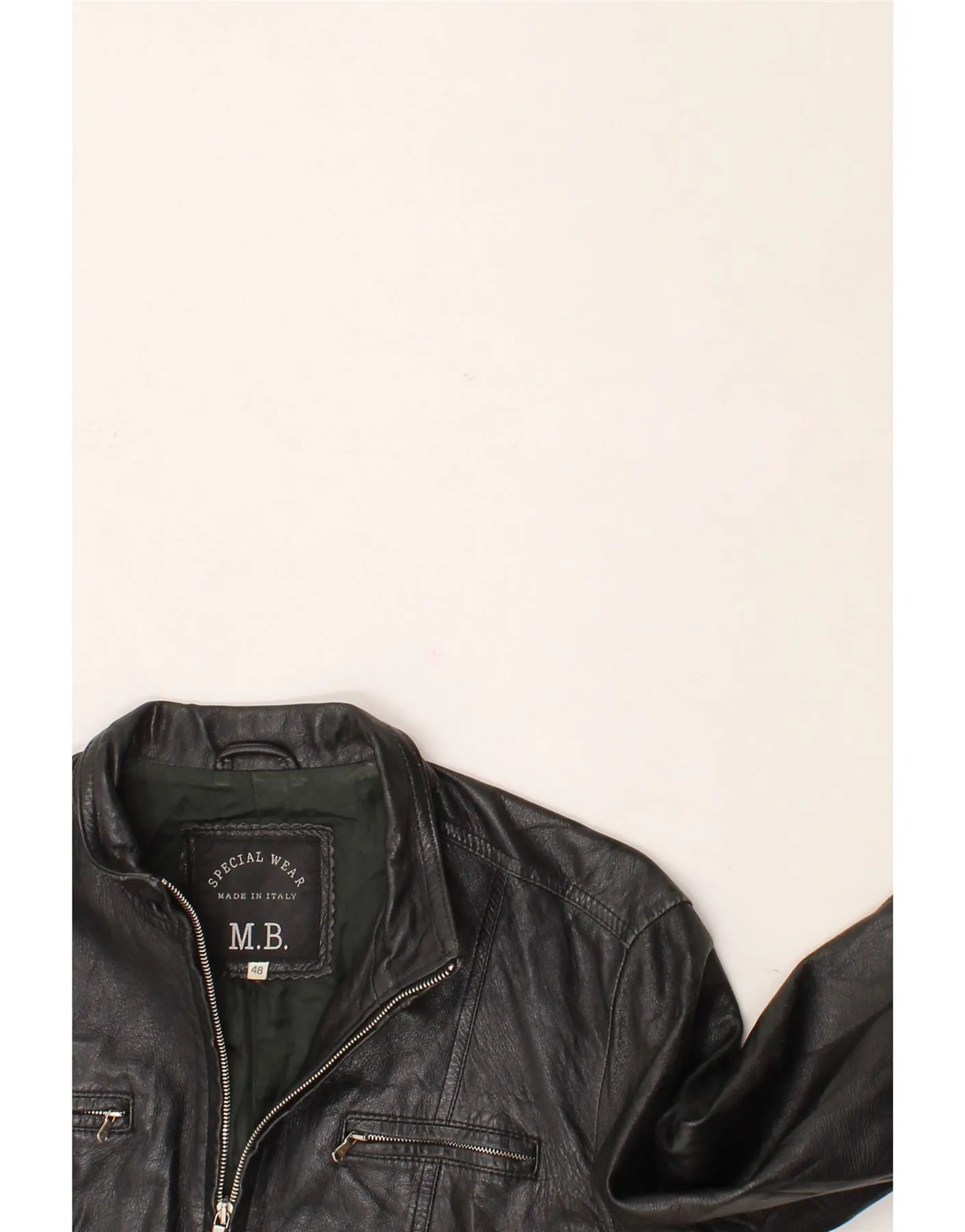 M.B. Womens Crop Leather Jacket IT 48 XL Black Leather