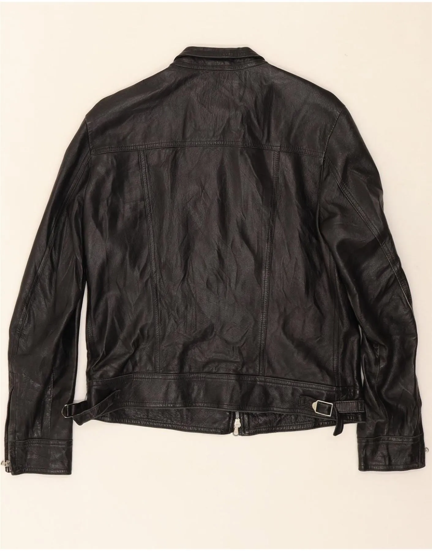 M.B. Womens Crop Leather Jacket IT 48 XL Black Leather