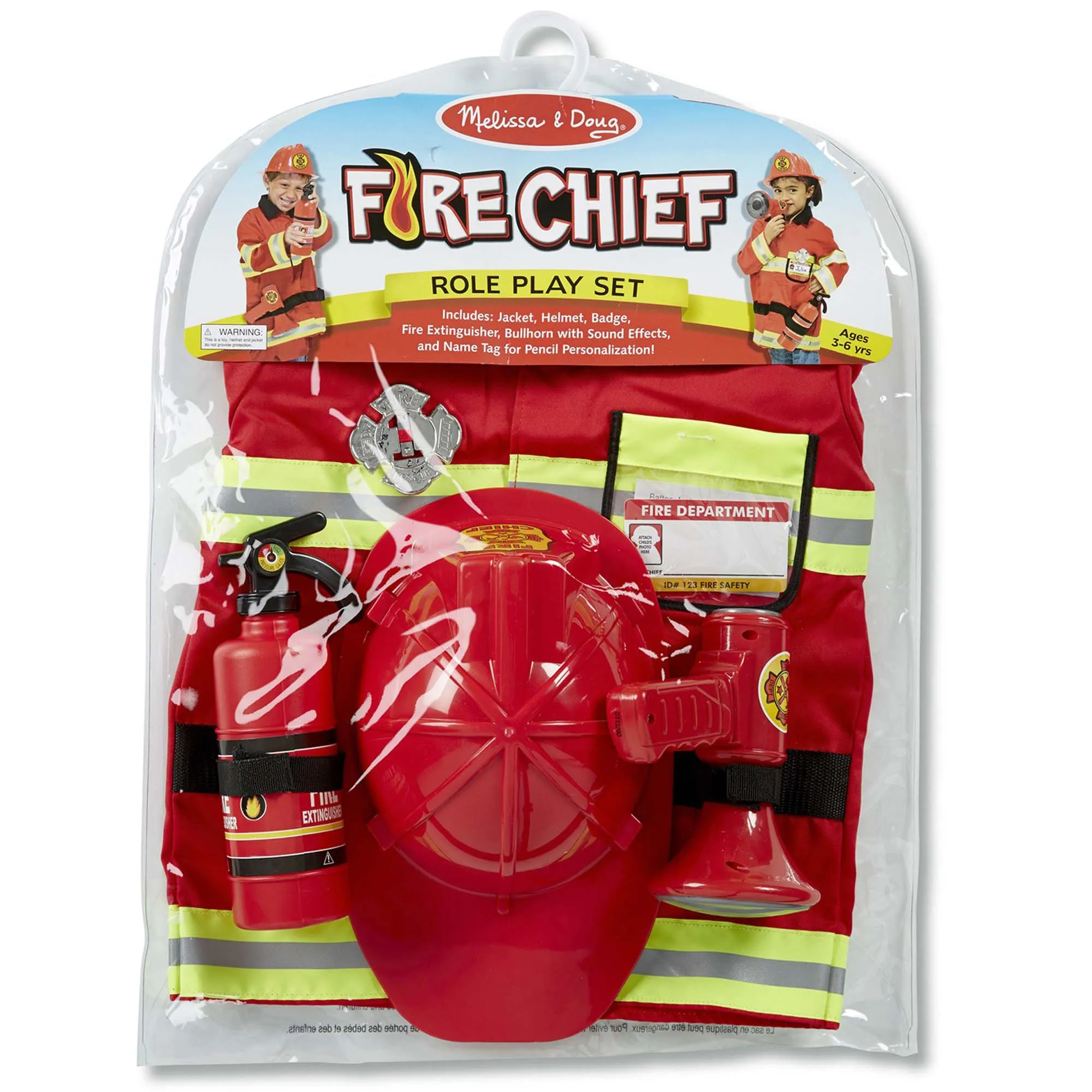Melissa & Doug Fire Chief Role Play Costume Set - Reflective Red