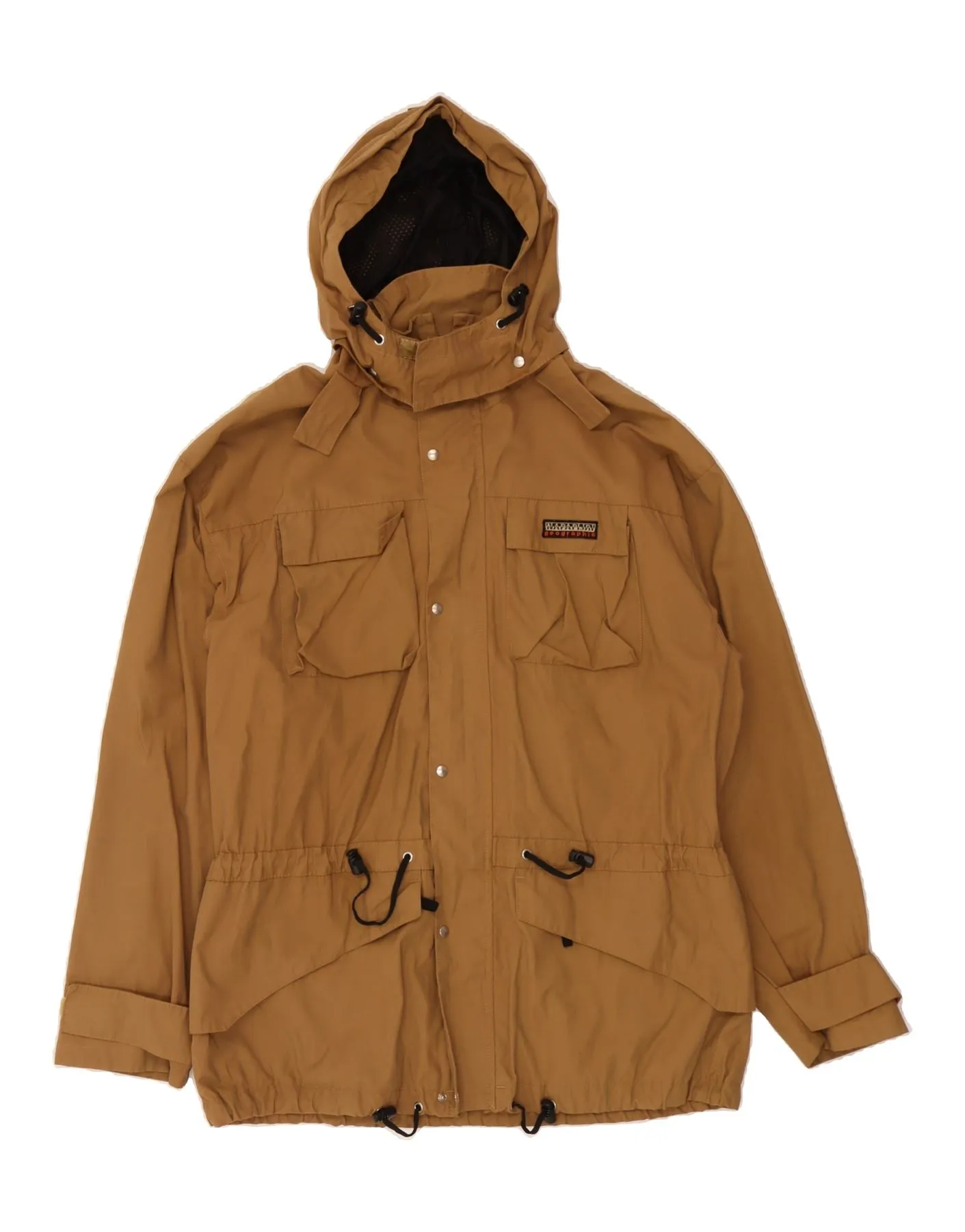 NAPAPIJRI Mens Hooded Rain Jacket UK 44 2XL Brown Cotton