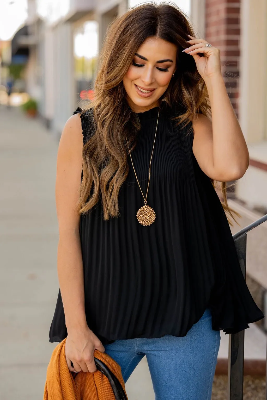 Pleated Cinched Neck Tank
