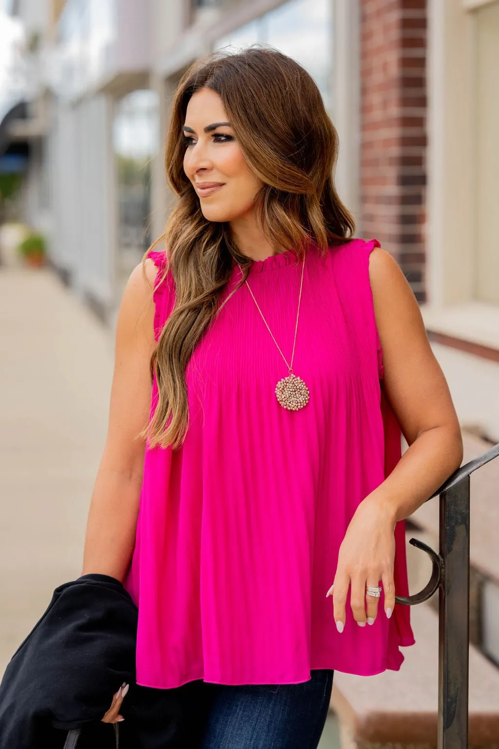 Pleated Cinched Neck Tank