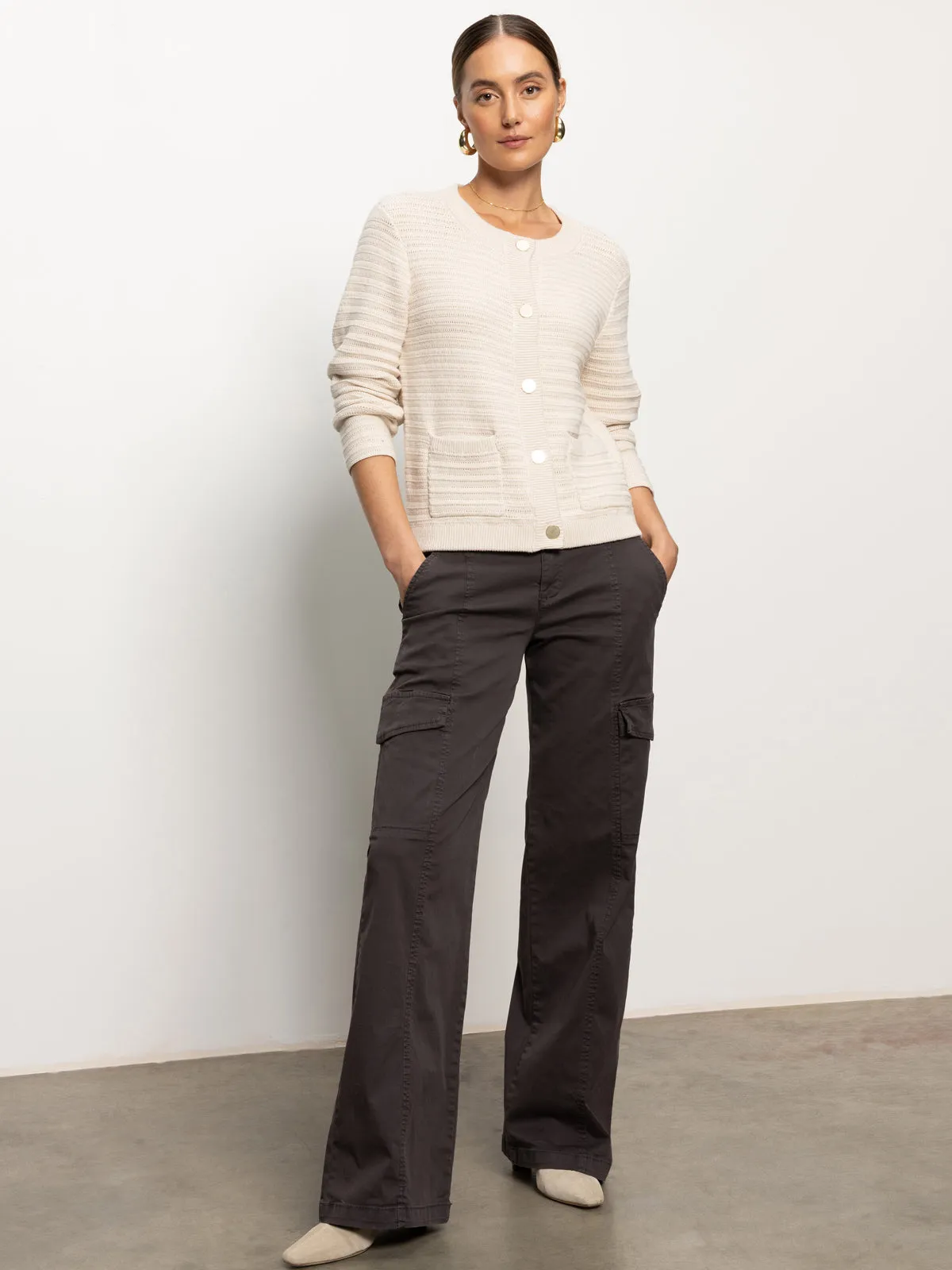 Pointelle Knitted Jacket Oat