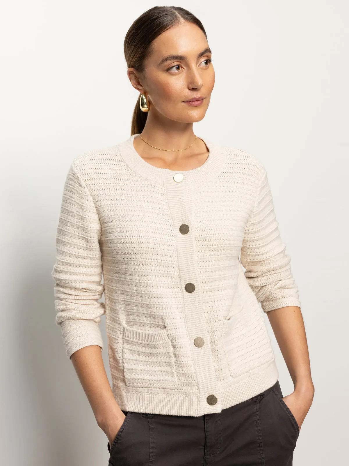 Pointelle Knitted Jacket Oat