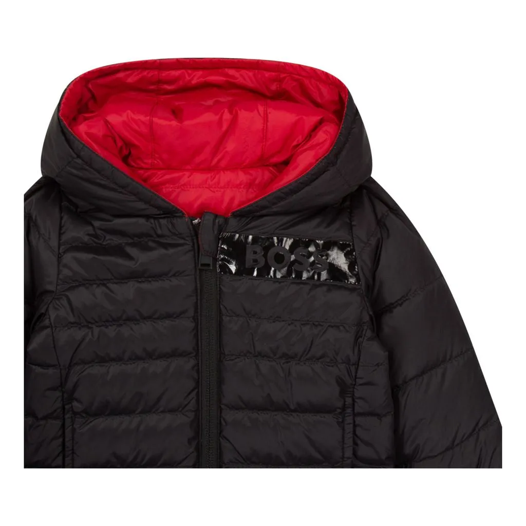 Red & Black Reversible Hooded Puffer Jacket