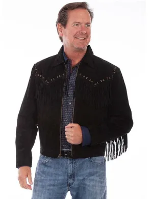 Scully 221 Boar Suede Mens Texan Fringe Jacket in Black
