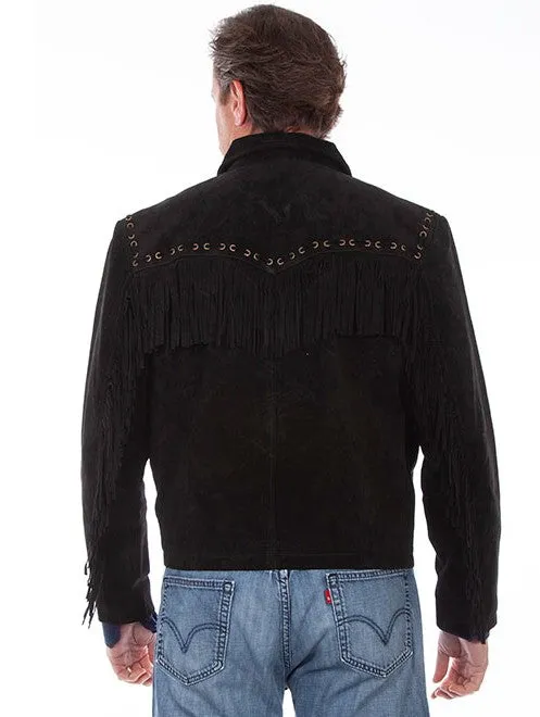 Scully 221 Boar Suede Mens Texan Fringe Jacket in Black