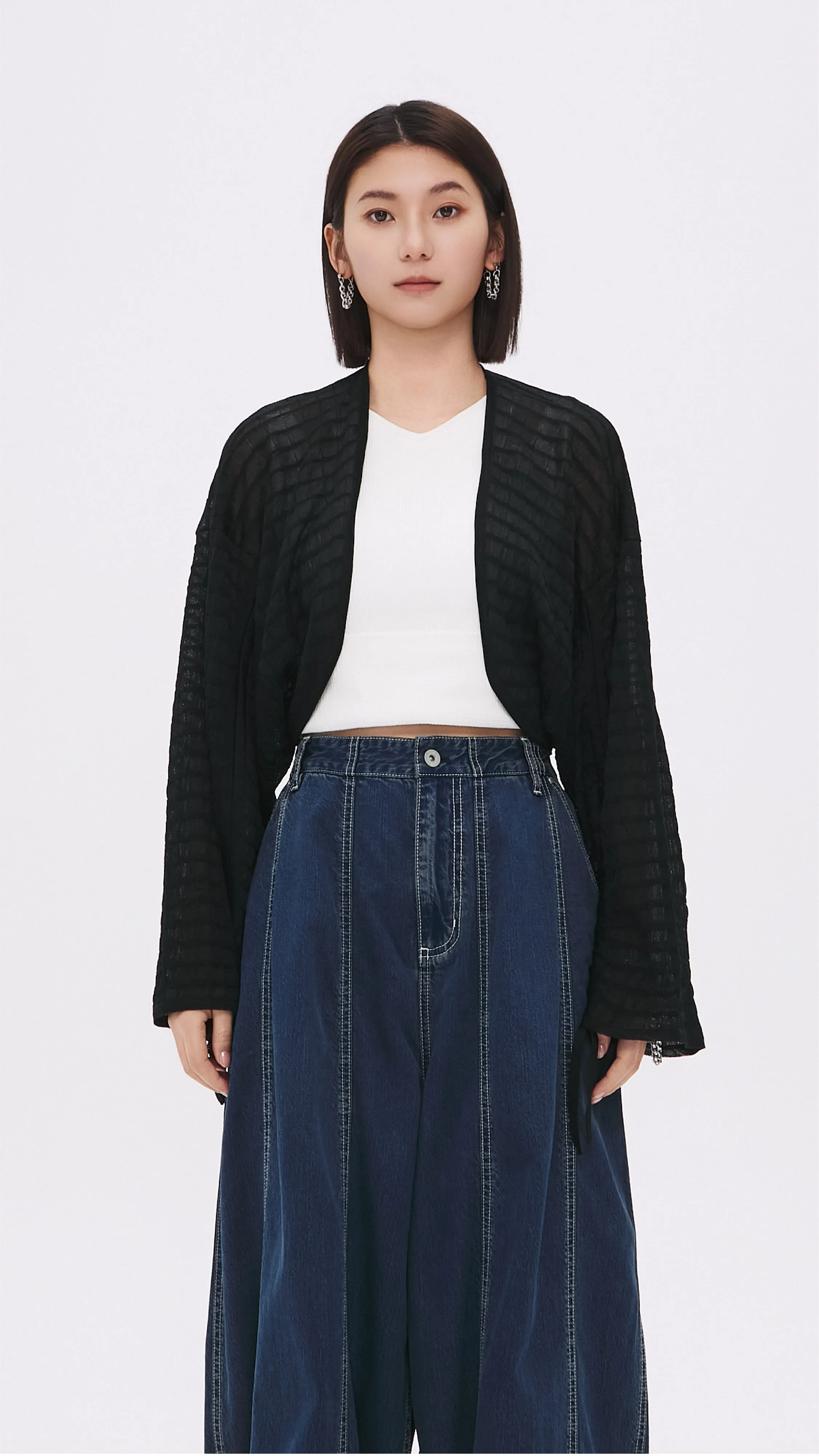 See-through Checker Cardigan