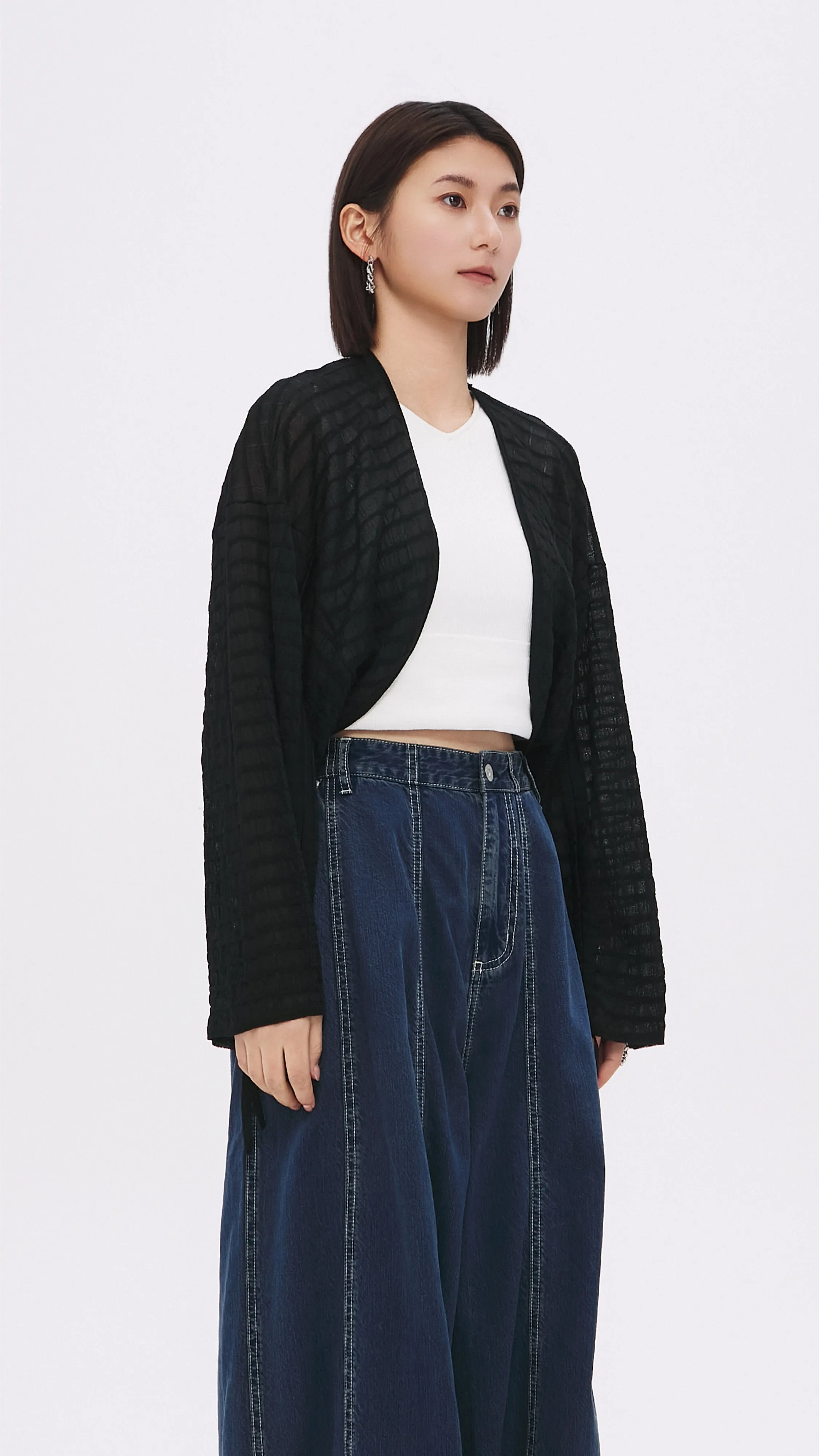 See-through Checker Cardigan