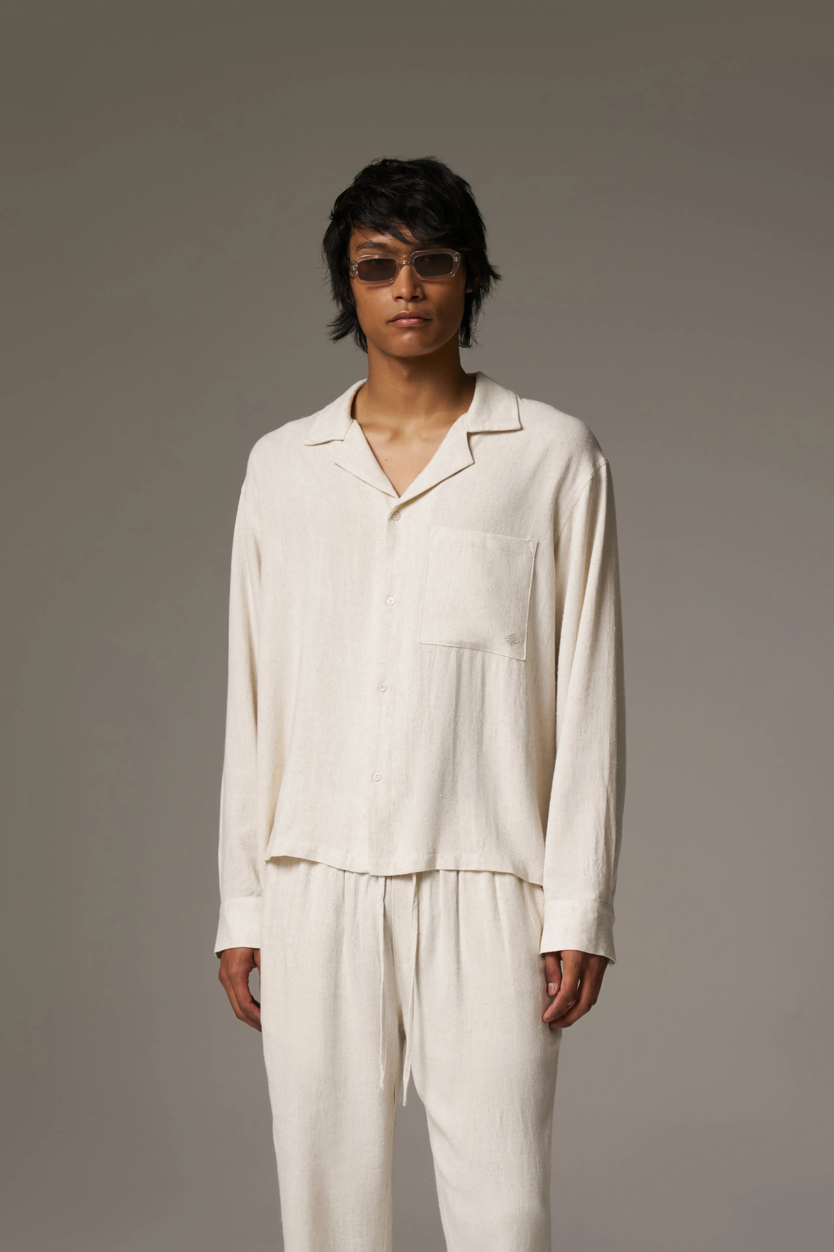 TEXTURED WOVEN SHIRT - BEIGE