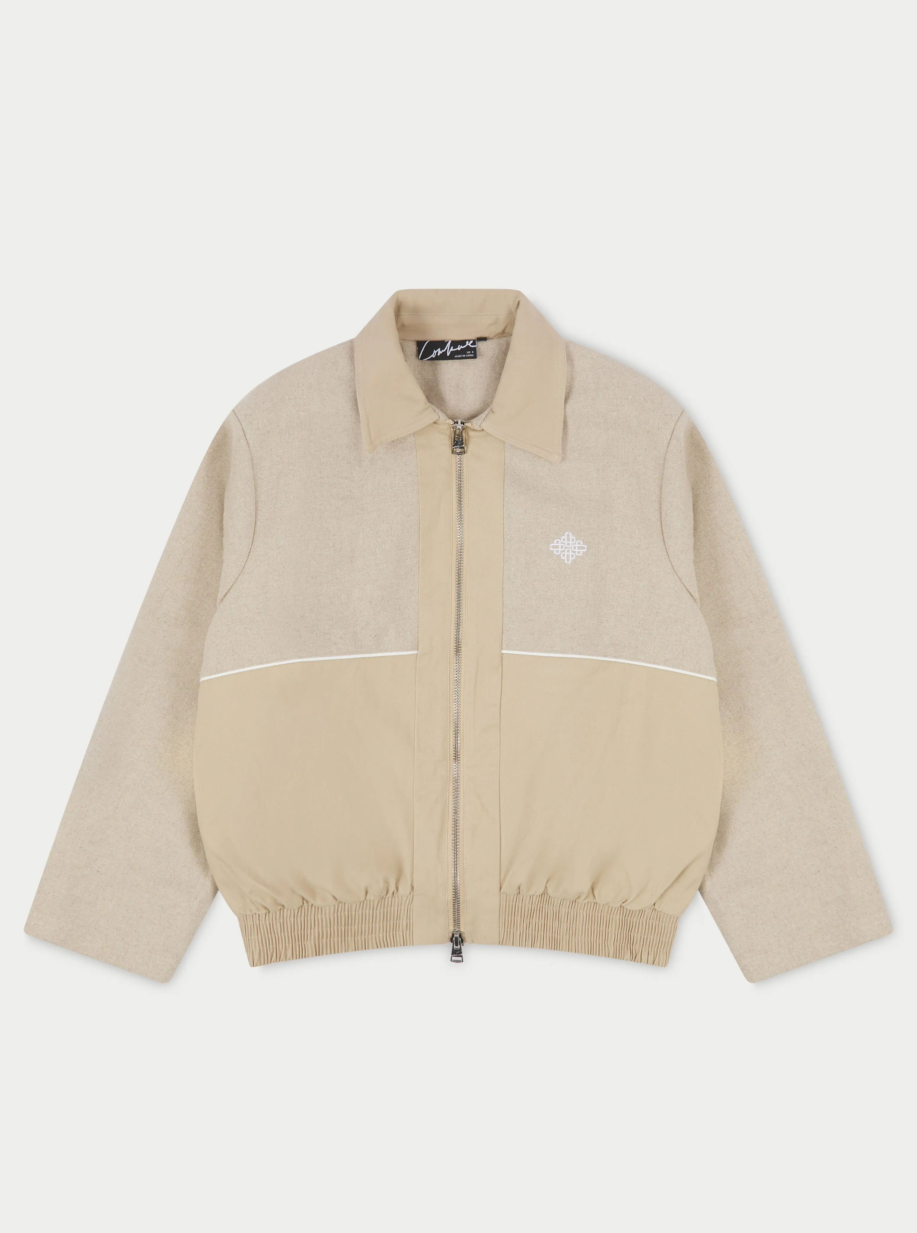 TWEED PANELLED BOMBER JACKET - BEIGE