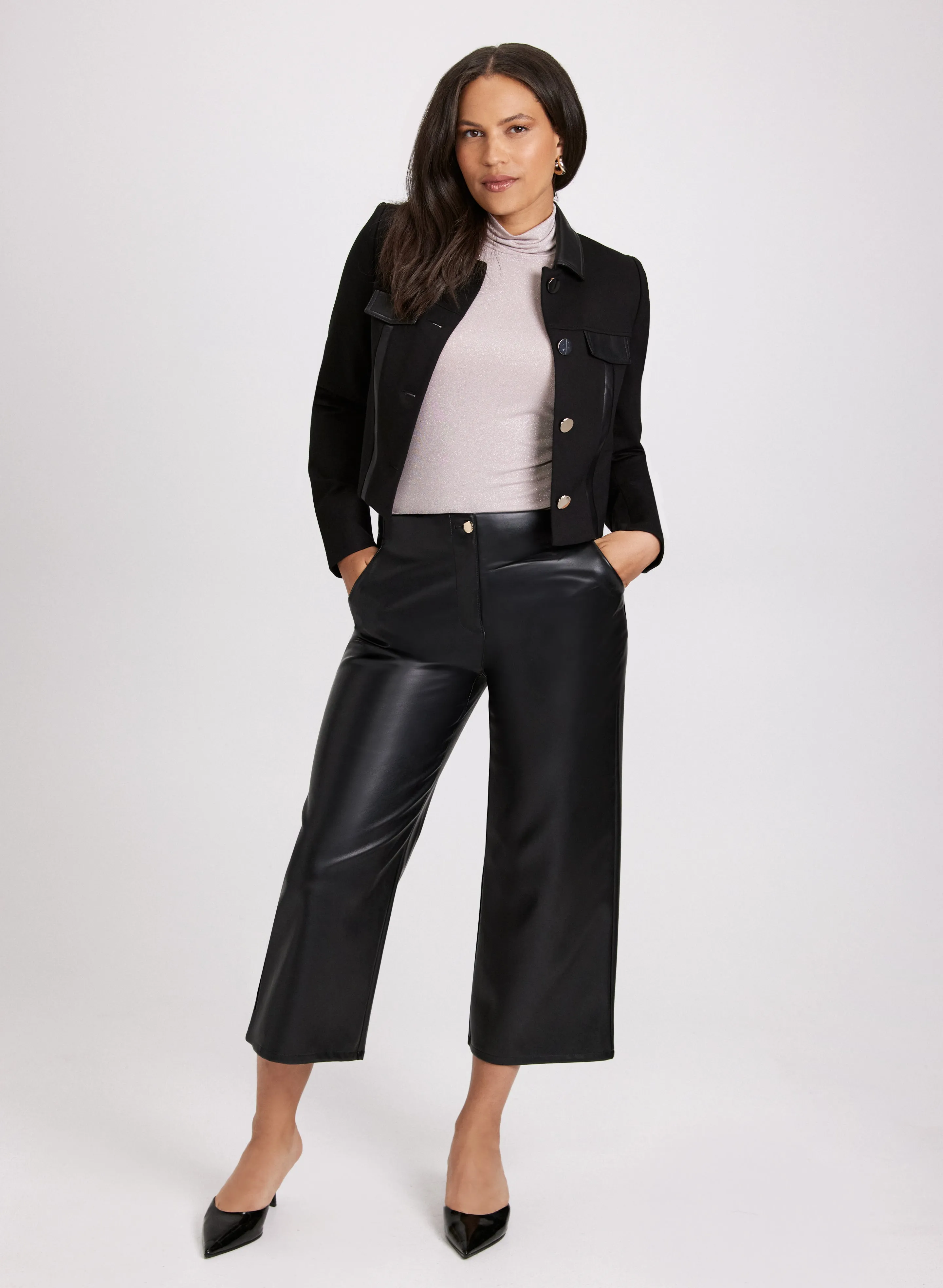 Vegan Leather Detail Cropped Jacket