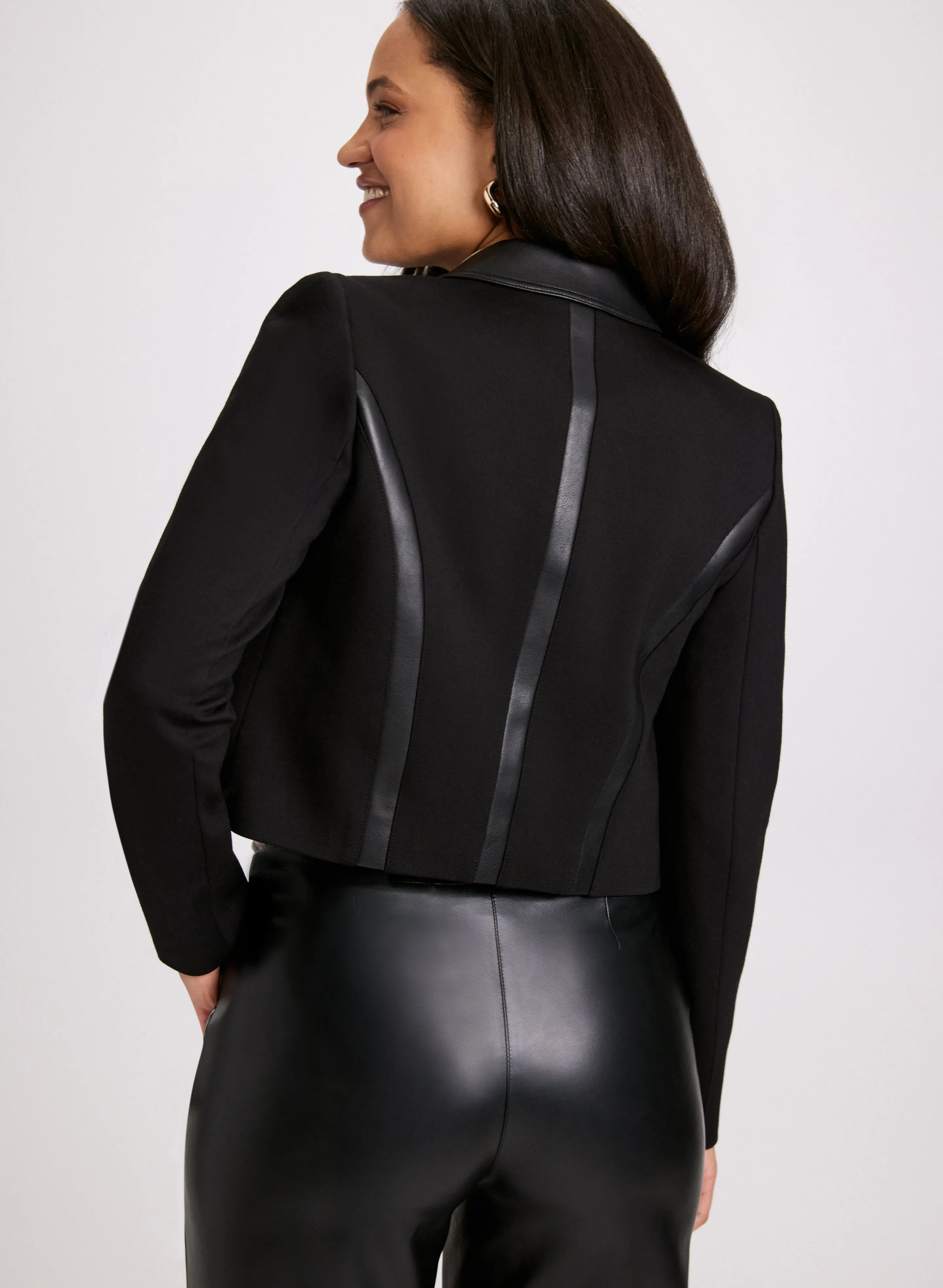 Vegan Leather Detail Cropped Jacket