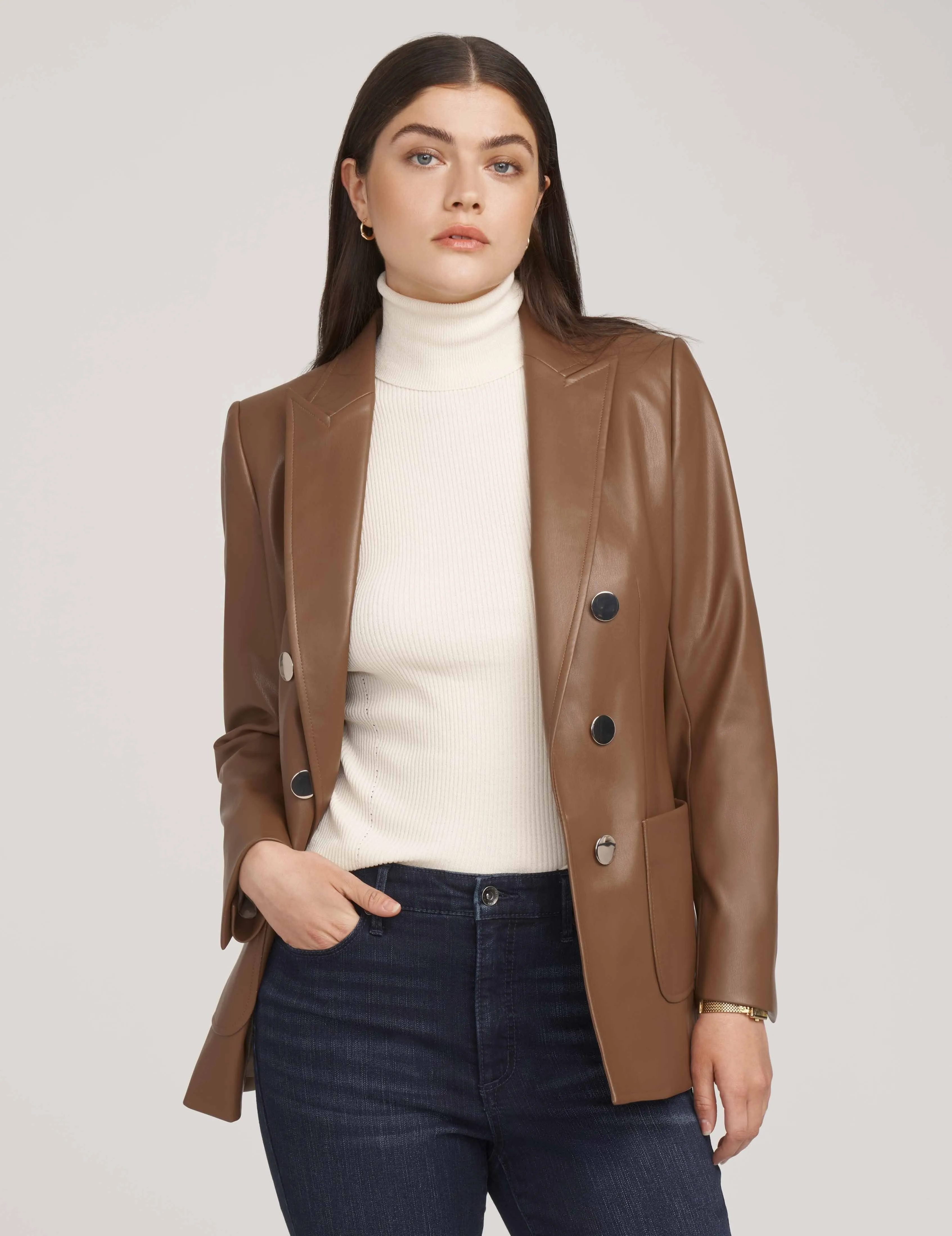Vegan Leather Jacket With Patch Pockets- Sale