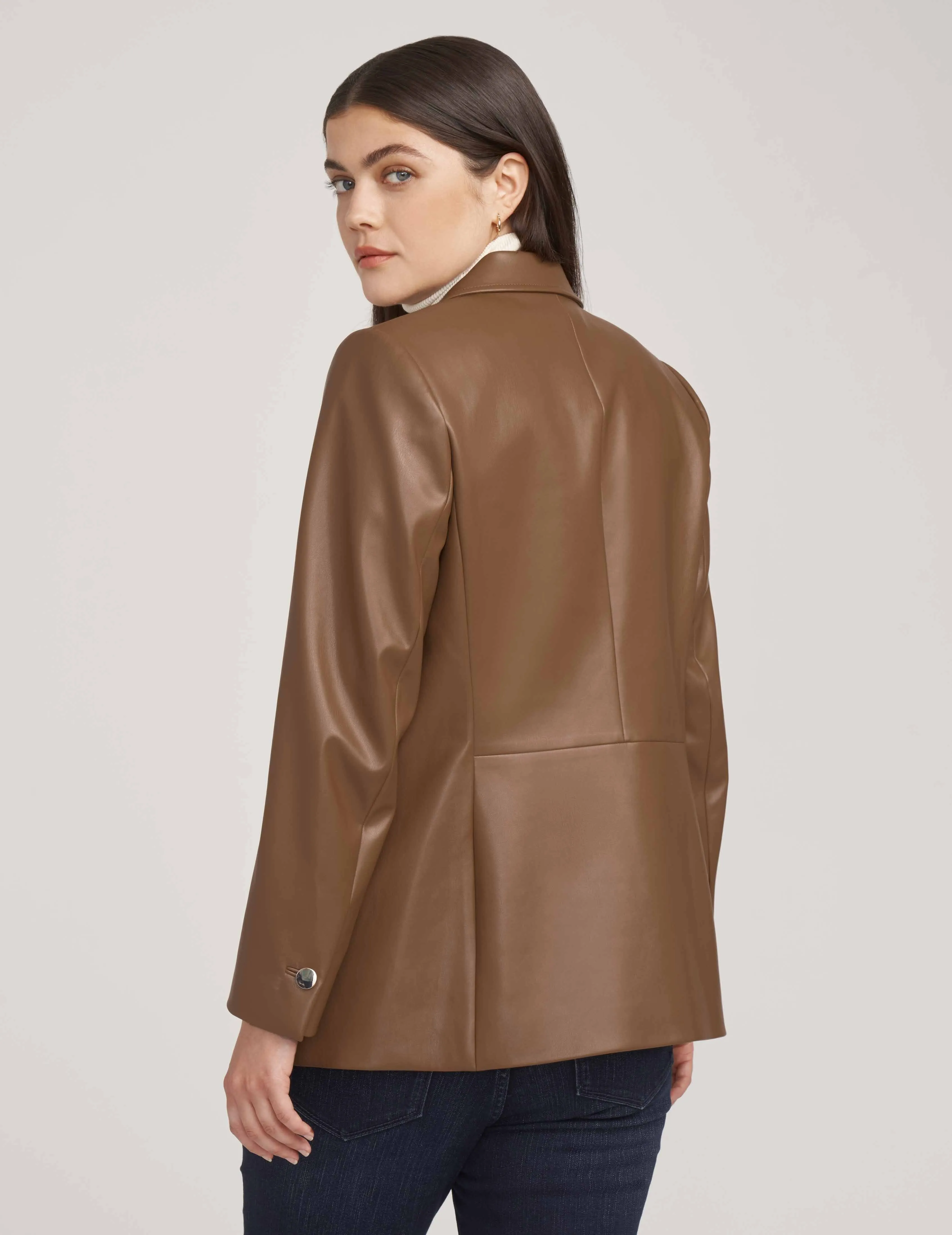 Vegan Leather Jacket With Patch Pockets- Sale