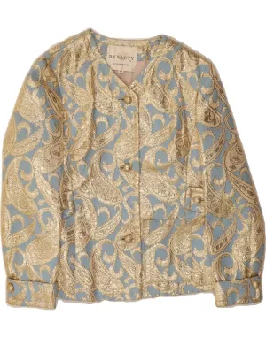 VINTAGE Womens 3 Button Blazer Jacket UK 10 Small Gold Paisley