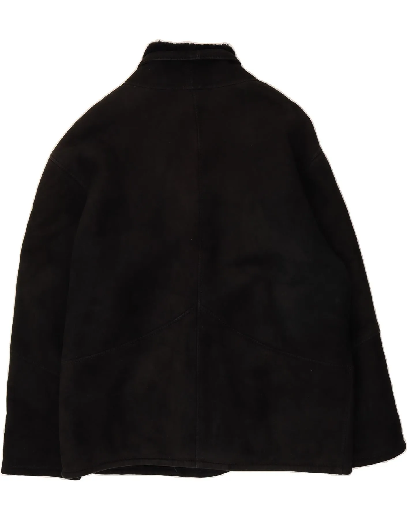 VINTAGE Womens Oversized Shearling Jacket IT 48 XL Black Leather