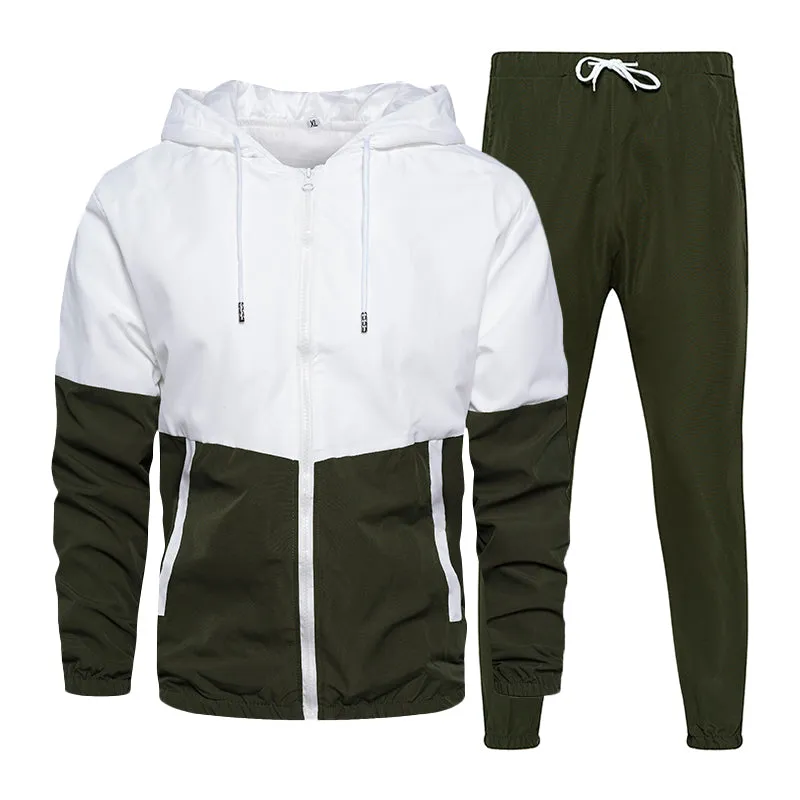 West Louis™ Patchwork Zipper Pockets Outwear Jacket Pants Set