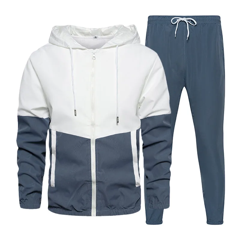 West Louis™ Patchwork Zipper Pockets Outwear Jacket Pants Set