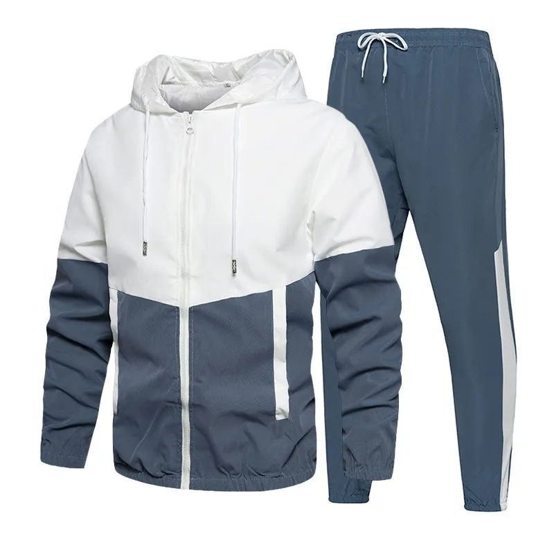 West Louis™ Patchwork Zipper Pockets Outwear Jacket Pants Set