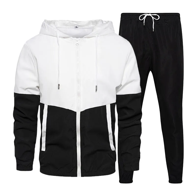 West Louis™ Patchwork Zipper Pockets Outwear Jacket Pants Set