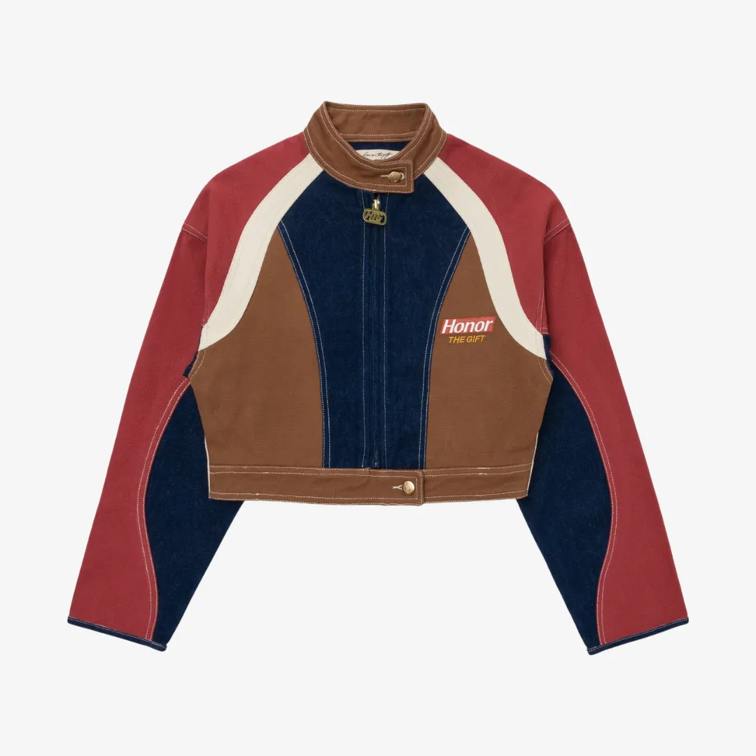 womens honor the gift motor jacket (red/brown)