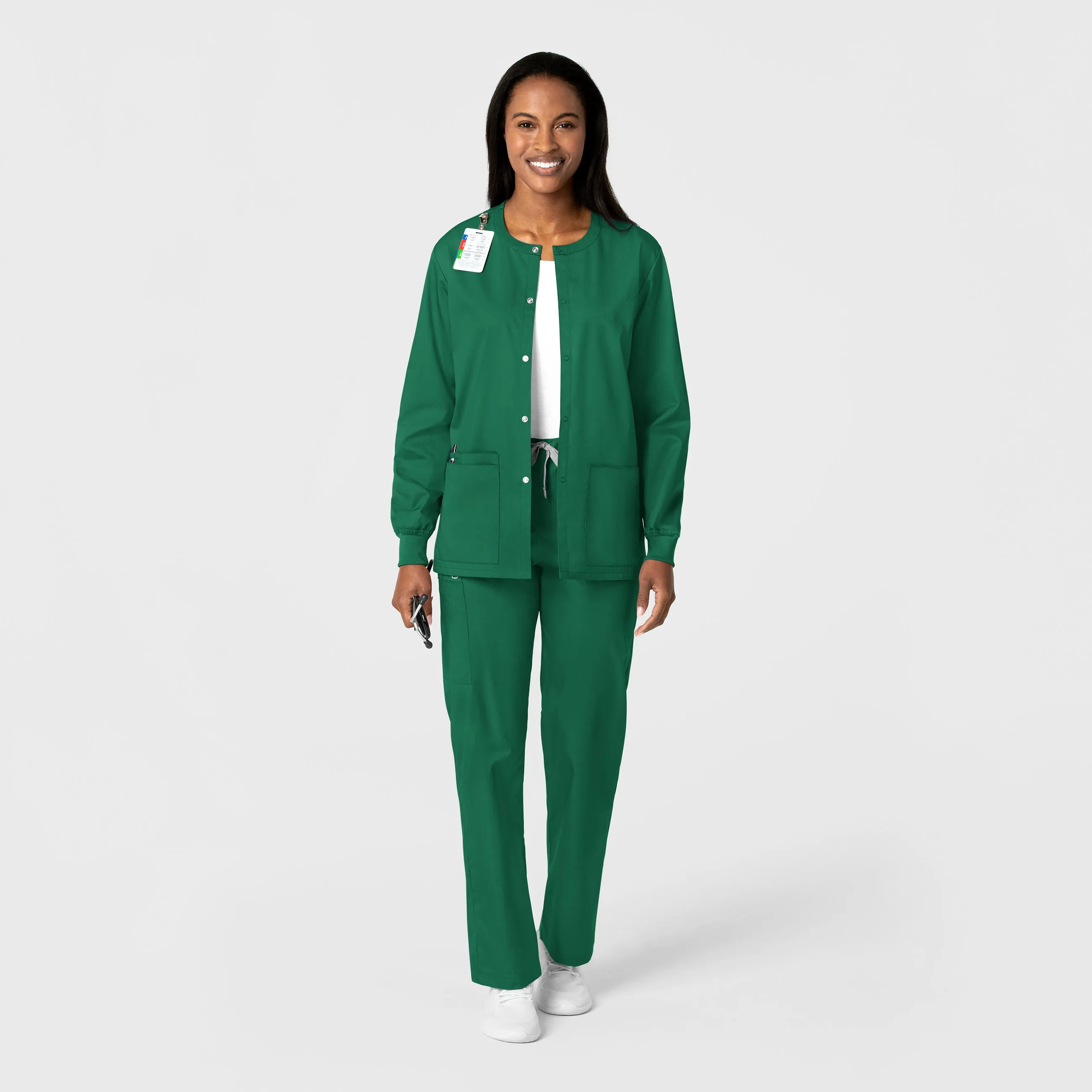 WonderWORK Unisex Snap Front Scrub Jacket - Hunter