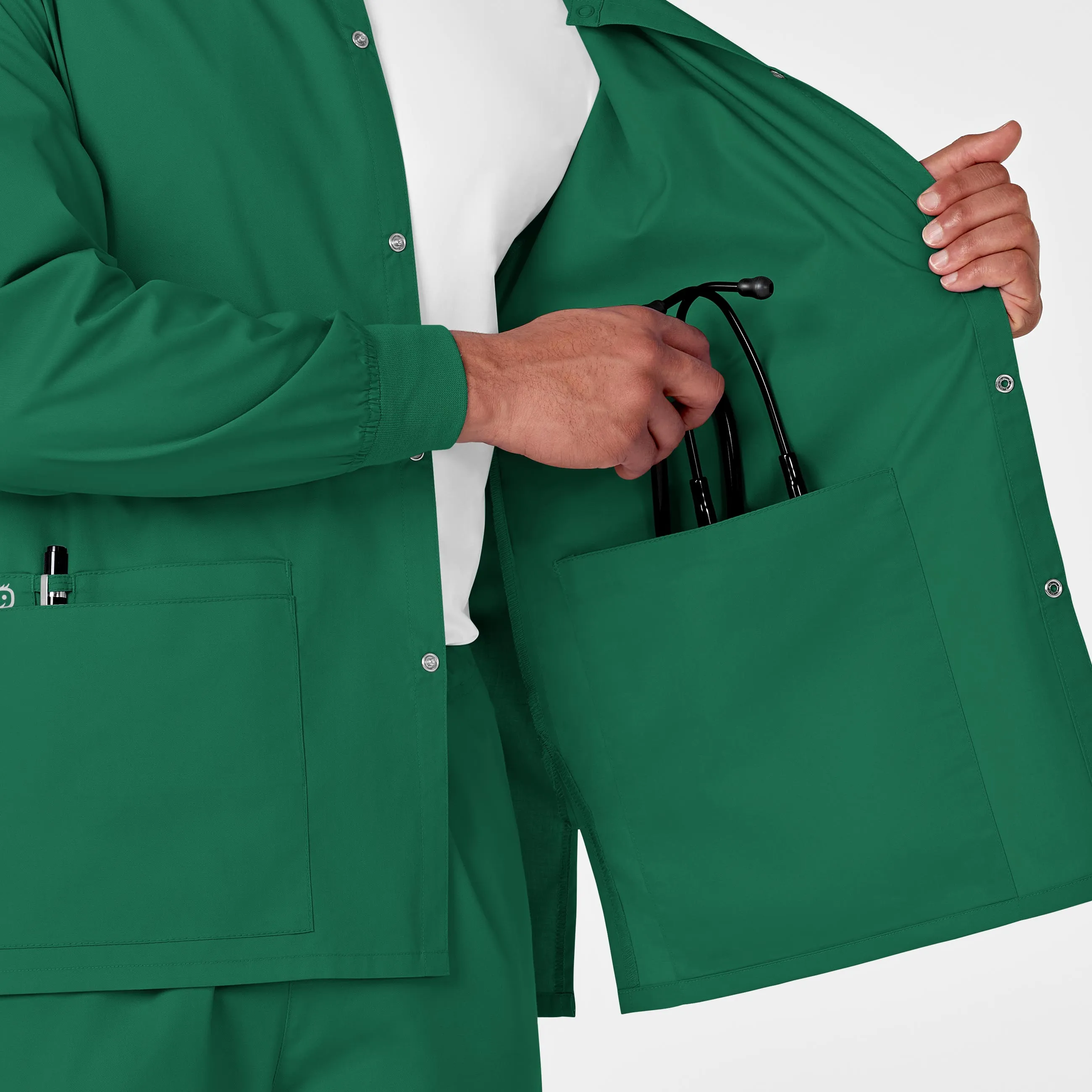 WonderWORK Unisex Snap Front Scrub Jacket - Hunter