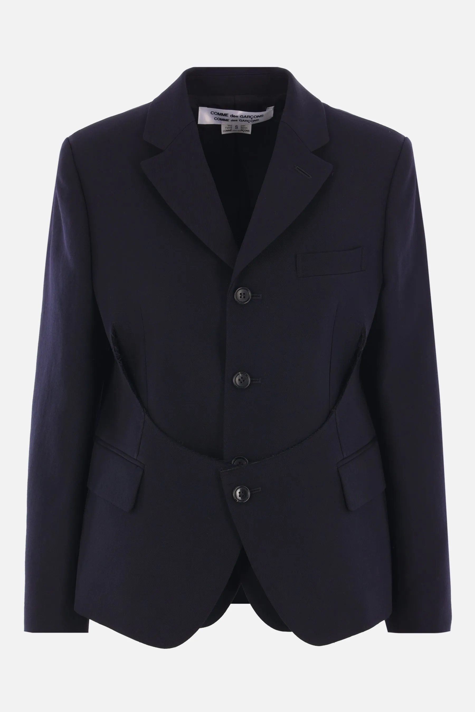 wool jacket with destructured hem